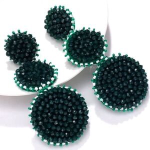 Pine Green Beaded Triple Tier Earrings Bohemian Bold Boho Statement Jewelry New